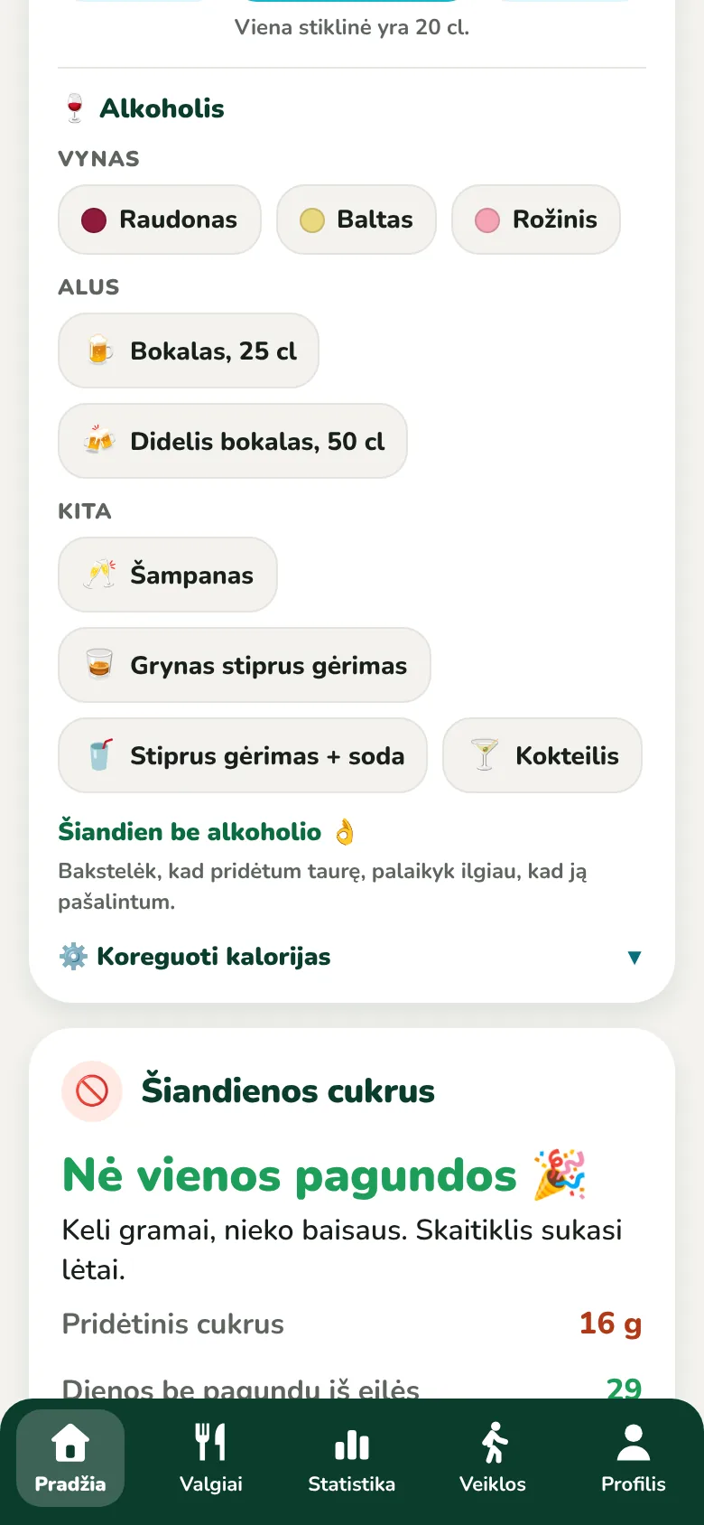 Mano dienos gėrimai, vanduo ir alkoholis