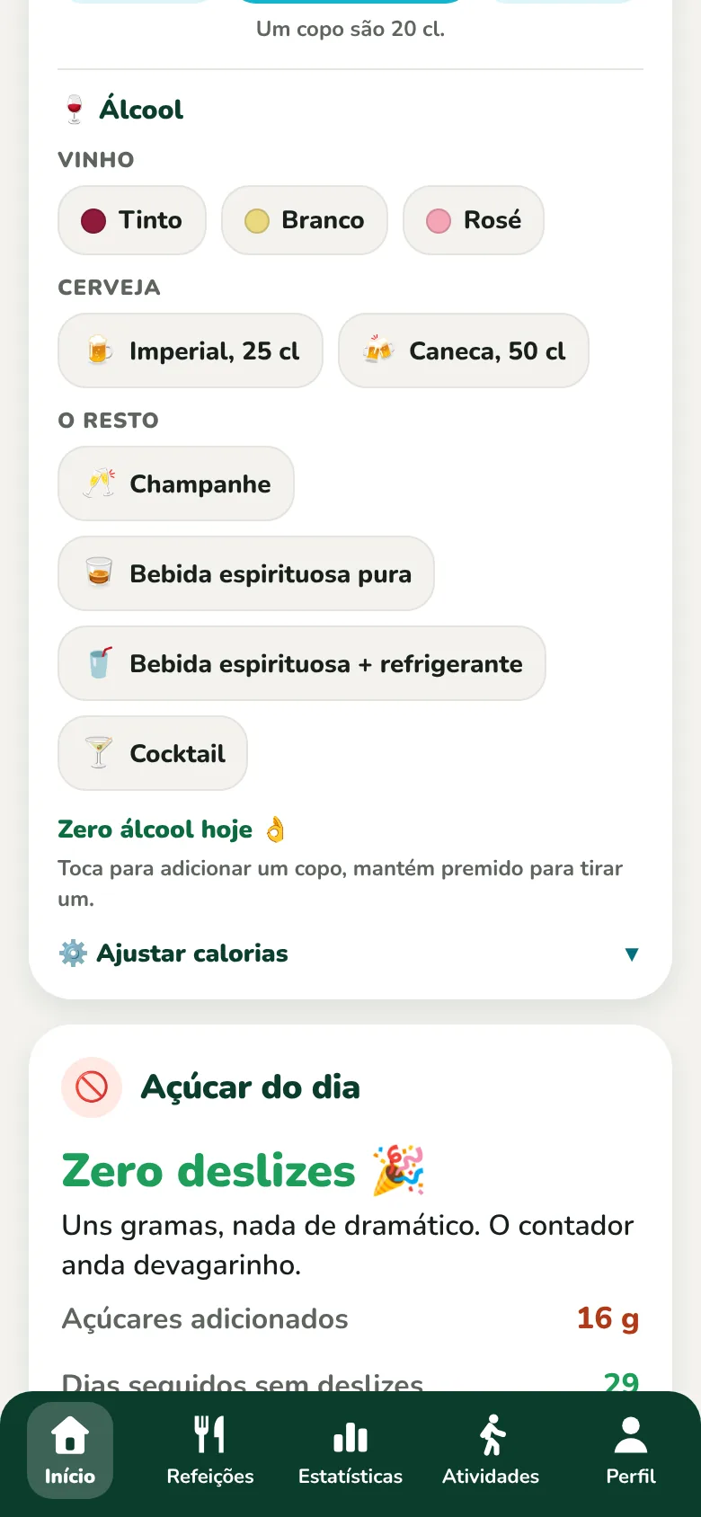 As minhas bebidas do dia, a água e o álcool
